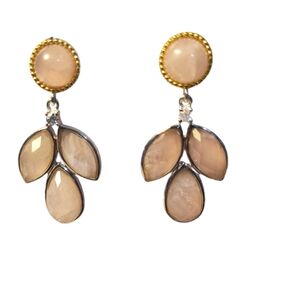 Rose Quartz, Rainbow Moonstone, White Zircon & Sterling Silver Dangle Earrings